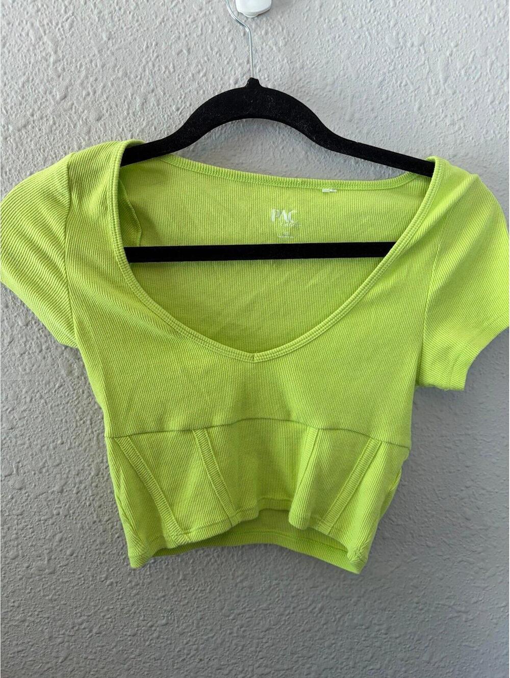 Pacsun yellow ribbed cotton cropped tee size XS